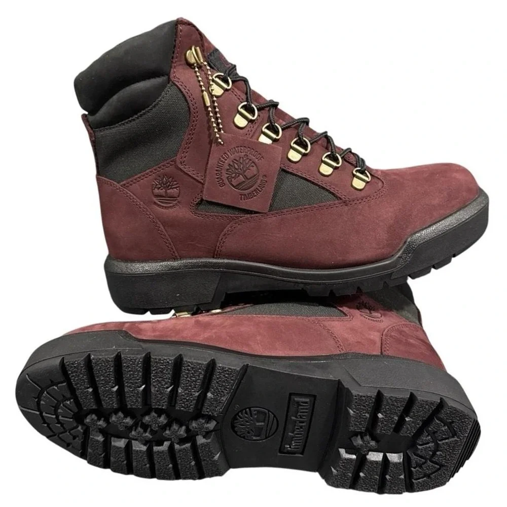 Timberland Men 6 inch Waterproof Field Boots - Color:‎ Burgundy - Size 8.5
